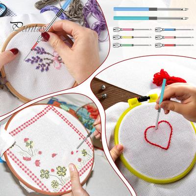 Sticknadel-Set, komplettes Stanznadel-Set mit Nadeleinfädler, Edelstahlnadeln mit Holzgriff für Erwachsene, Anfänger, Heimwerker