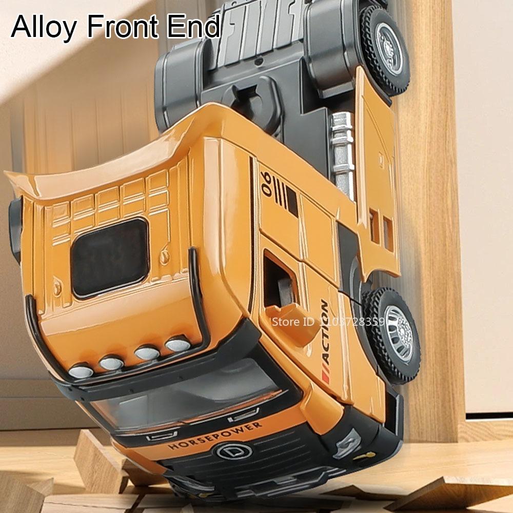 1:32 Double Decker Transport Vehicle Model Toys Alloy Diecast Flat Car Sound Light Doors Opened Pull Back Engineering Cars Gifts