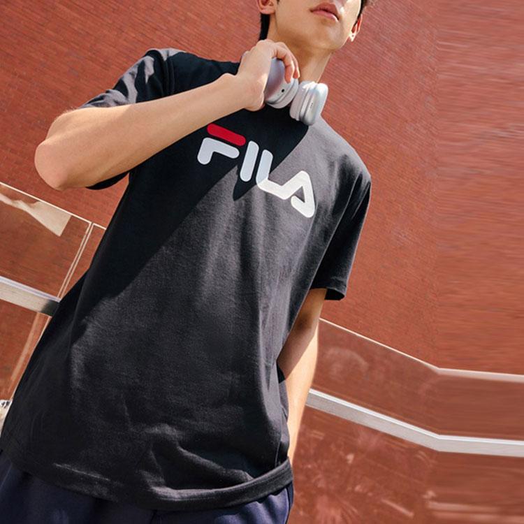 FILA Vintage American Round Neck Short Sleeve T-shirt With Logo Print Unisex Tops Black F51U328199ABK