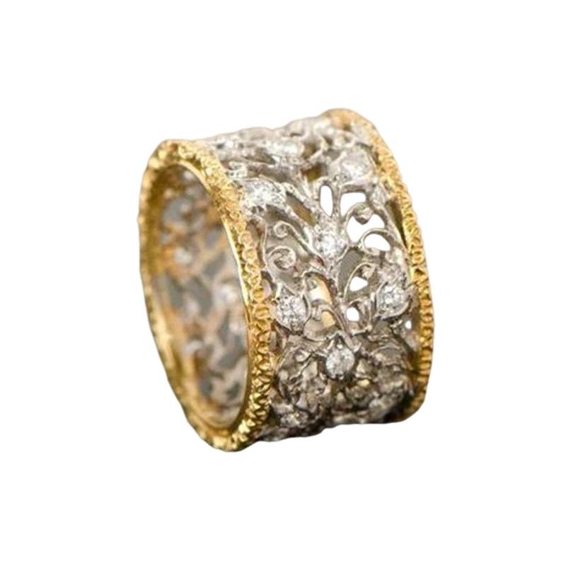 Fashion French Retro Baroque Style Exquisite Hollow Ring Personality Trend Two-color Engraved Jewelry