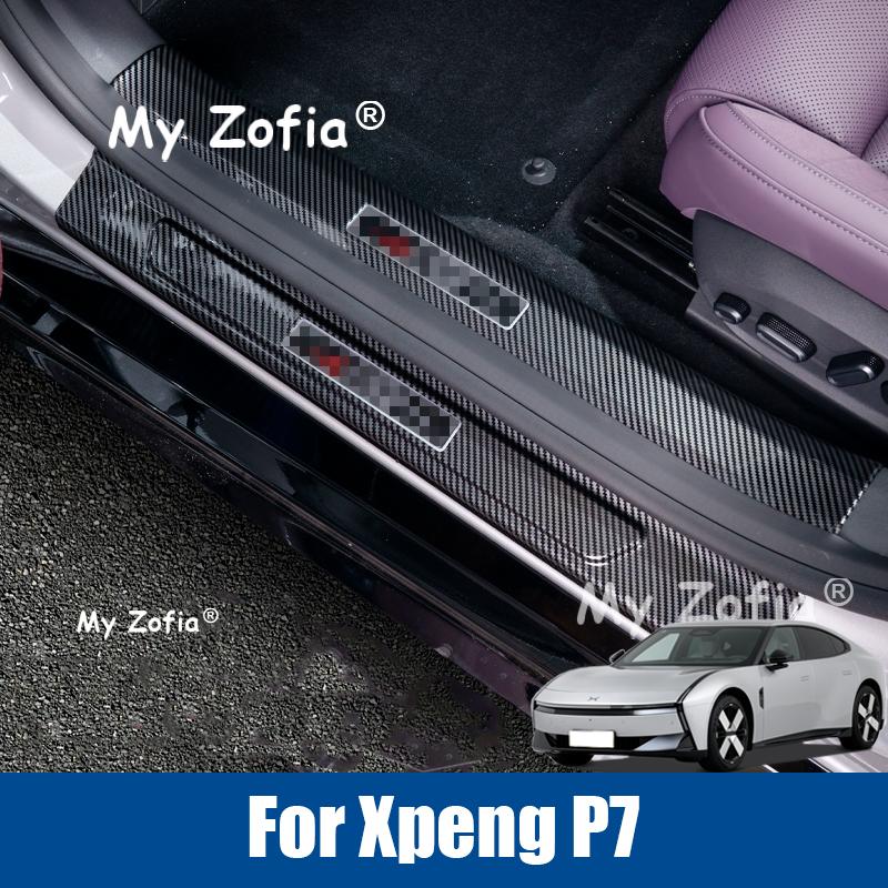 For XPeng P7 2025 2026 Carbon Fiber ABS Welcome Pedal Door Sill Scuff Threshold Guard Plate Anti-scratch Sticker Accessories