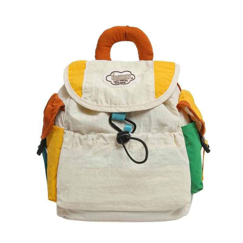 

Contrast Color Backpack Stitching Student Schoolbag Women s Lightweight Backpack Small бежевий
