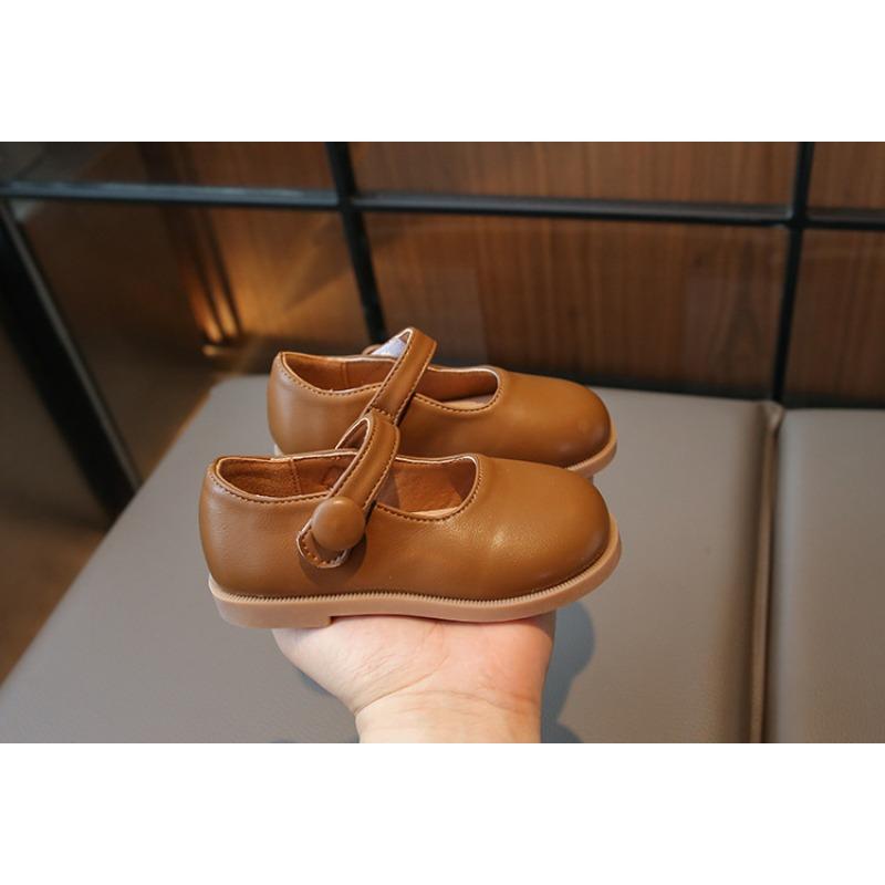 Fashion Little Girls Solid Color British Style Soft Sole Non Slip Leather Shoes