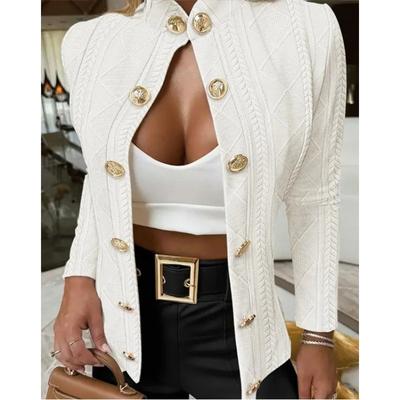 Spring Autumn Fashion Metal Buckle Decoration Stand Collar Long Sleeved Slim Fit Jacket Women's Clothing