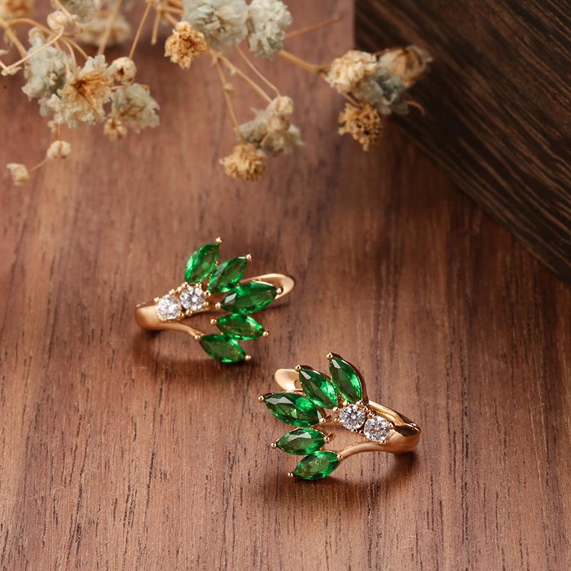 Glänzende Grüne Natürliche Zirkon Blatt Englische Ohrringe Für Frauen Trendig Roségoldene Farbe Täglicher Vintage Schmuck Kristall Geschenk
