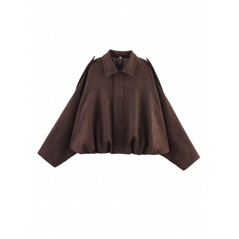 

Жіноча коротка куртка-пілот Весняно-осіння/Зимова куртка Вільна з довгим рукавом на блискавці Ретро куртка Жіноча нова куртка M темно-червоний колір