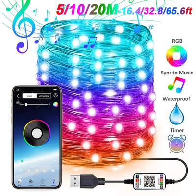 5M/10M/20M Smart RGB Fairy String Light APP Bluetooth Control Waterproof USB Copper Wire Lights 16 Colors New Year Decoration