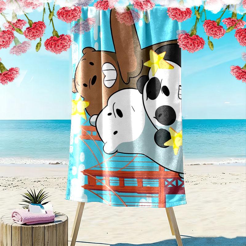 We Bare Bears Print Beach Towel, Large Soft Quick Dry Towel for Beach Camping Swimming