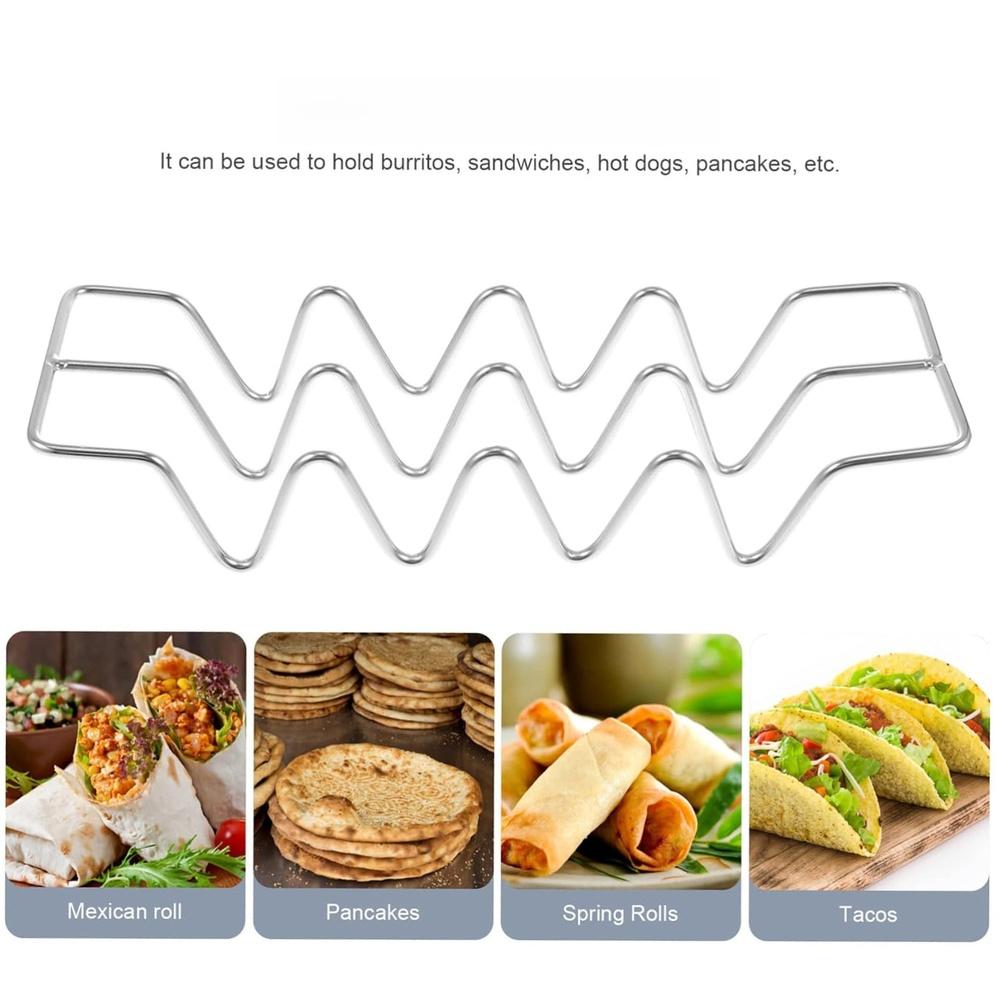 Stainless Steel Taco Holder Stand W Shape for Burritos Pancakes Hot Dogs Sandwiches Multi Functional Tableware Accessory