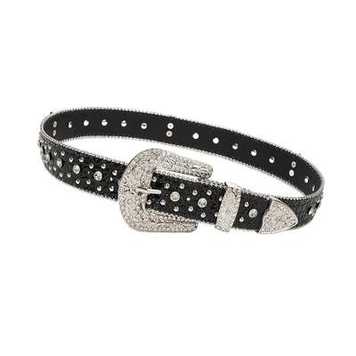 Sparkling Studded Cowboy Design Thick PU Belt Reinforced Rhinestones Girdle For Party Nightclub Festival Outfits