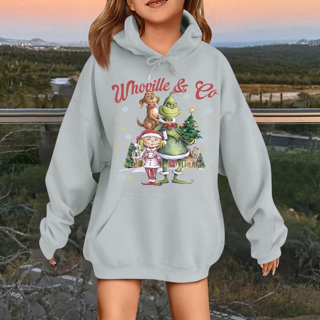 Children's Fashionable Casual Long-sleeved Loose Christmas Print Pullover Hooded Sweatshirt