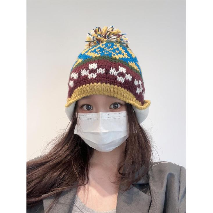 Sweet and cute fleece-lined women's winter knitted ear-protecting Lei Feng hat, versatile for autumn and winter, warm woolen hat for students