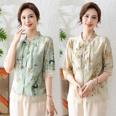 Tricou Stil Western Cămașă cu mânecă scurtă Femei de vârstă mijlocie și în vârstă Vară Stil chinezesc Stil național Top