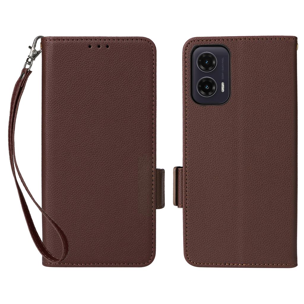 For Motorola Moto G35 5G Case with Wrist Strap Litchi Texture PU Leather Wallet Phone Cover