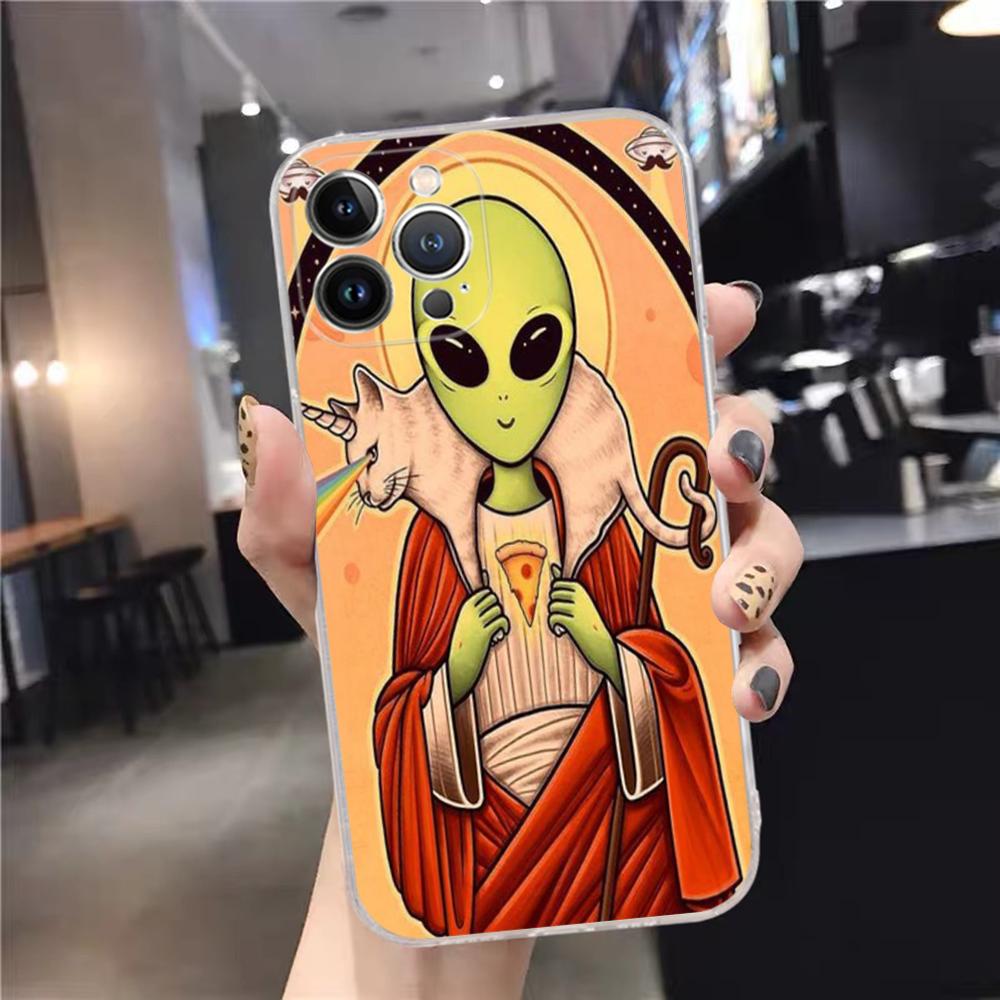 Funny Aesthetics Cartoon Alien Space Phone Case Silicone Soft For Iphone 16 15 14 13 12 11 Pro Mini XS MAX Plus X Cover