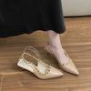 Baotou Sandals Women's 2025 New Summer French Pointed Thin Heel Light Mouth Word with Nude Rivet High Heels