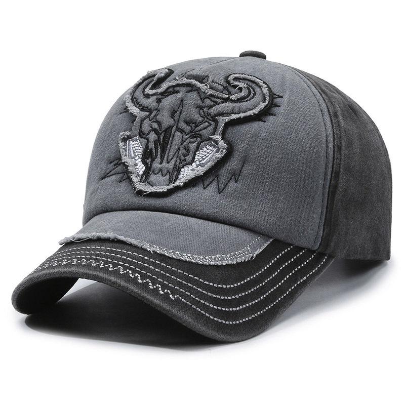 Washed Cloth Cow Head Baseball Cap Color Matching Versatile Denim Cap Casual Sunshade Sun Protection Hat