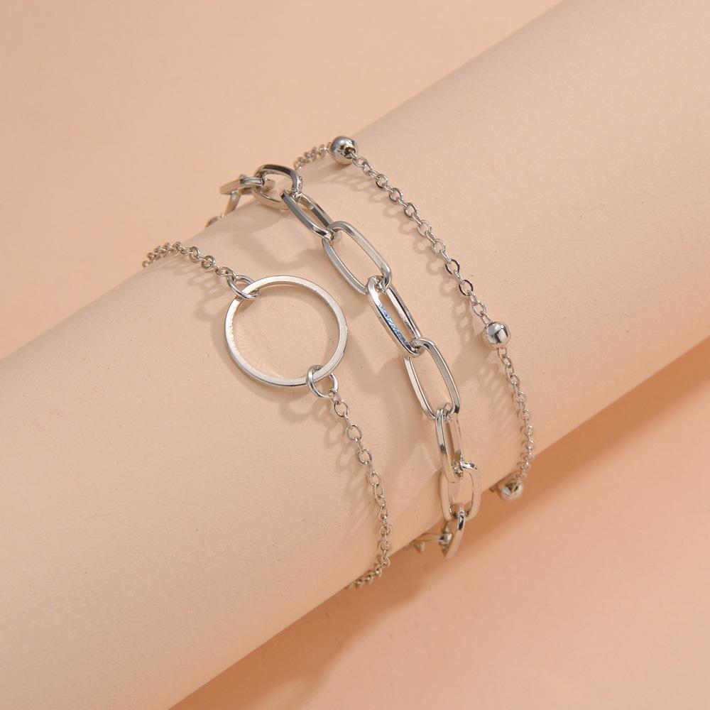 Individual cold wind, geometric round paperclip shape bracelet set, multi-layer stacked metal bracelet