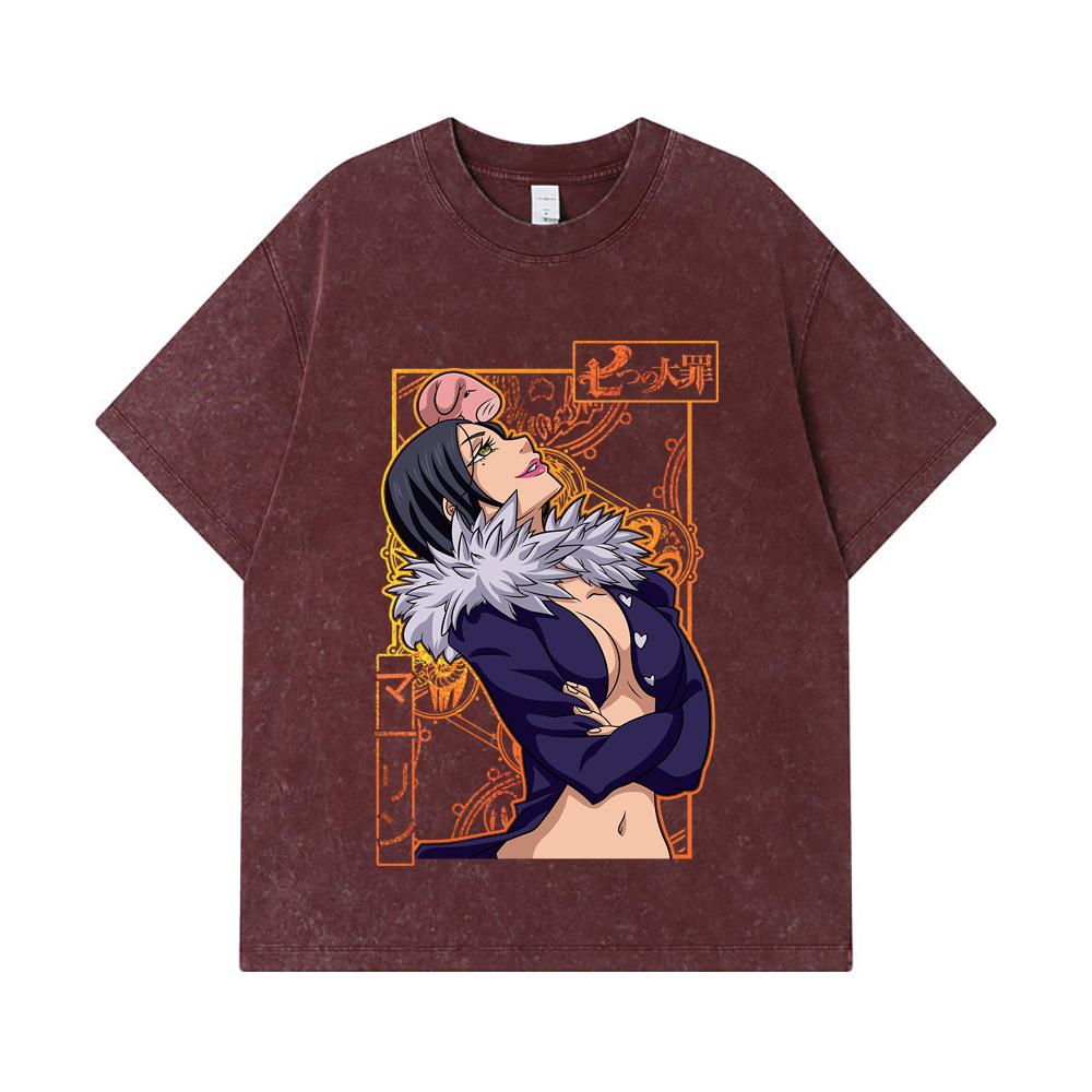 GSM Washed Tshirts Cotton Seven Deadly Sins V Merlin Print Unisex Heavy Cotton T Shirt S