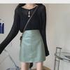Green High-Waist A-Line PU Leather Skirt - Versatile Autumn/Winter Mini
