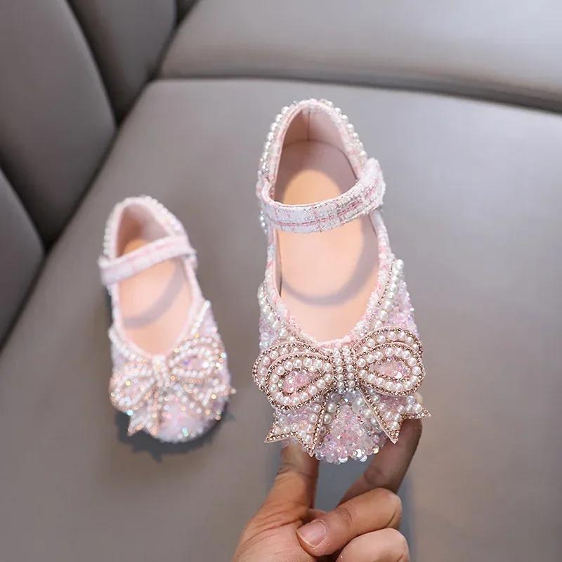 

Kids Girls Sandals Fashion Sequins Rhinestone Bow Girls Princess Baby Girl Shoes Children Flat Sandals Size 21-36 37