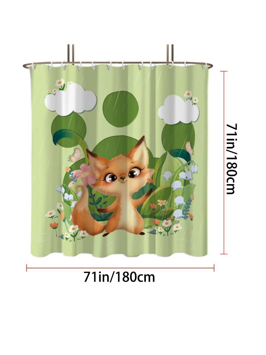 

1 шт. Милая водонепроницаемая шторка для душа с принтом лисы, разделительная шторка для ванной с 12 крючками для защиты приватности, простая установка 90x180cm