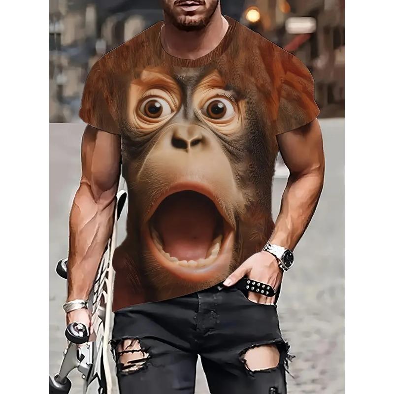 Herren 3D Gorilla Print T-Shirt Kurzarm T-Shirt Atmungsaktives Polyester Rundhals Casual Streetwear Oberteil