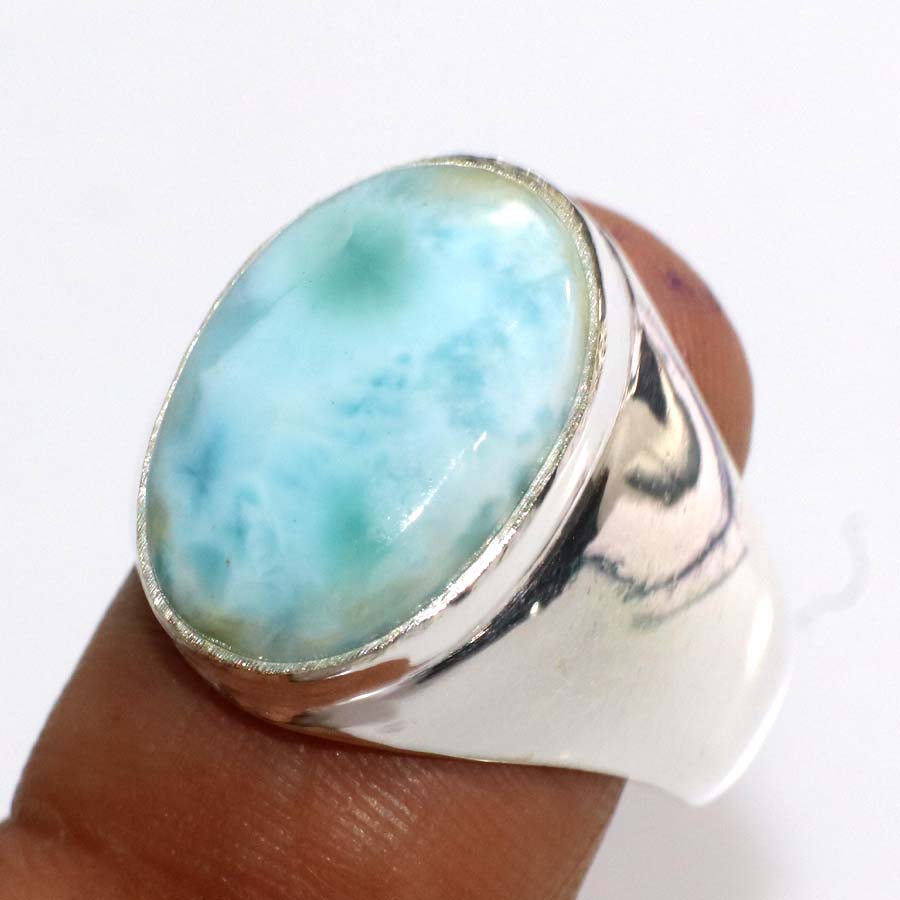 Fine Finish Larimar Man'S 925 Silver Plated Ring US 10 Limited Stock Deal u6y09