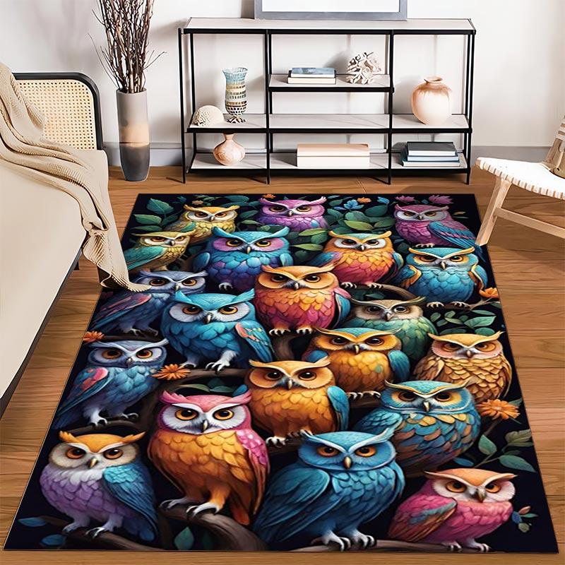 Colorful Owl Pattern Carpet with Bright Multicolored Artistic Design Suitable for use as an anti-slip for living room bedroom sofas