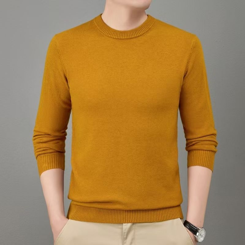 Autumn Winter Solid Color Sweater Men's Woolen Sweater Thickened Round Neck Base Warm Knitted Sweater