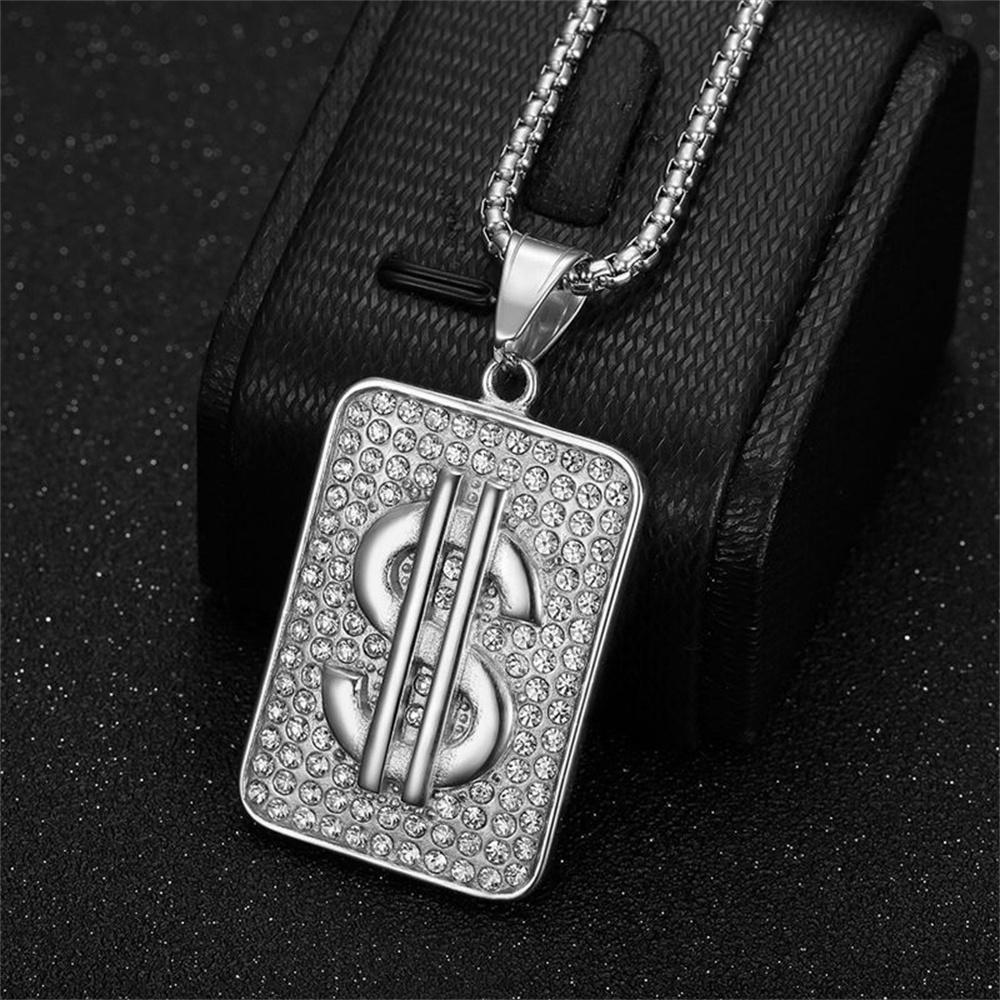 

Iced Stainless No Fade Titanium Steel US Dallors Pendant Necklaces for Men Women Punk Rock Hip Hop Jewelry 60cm