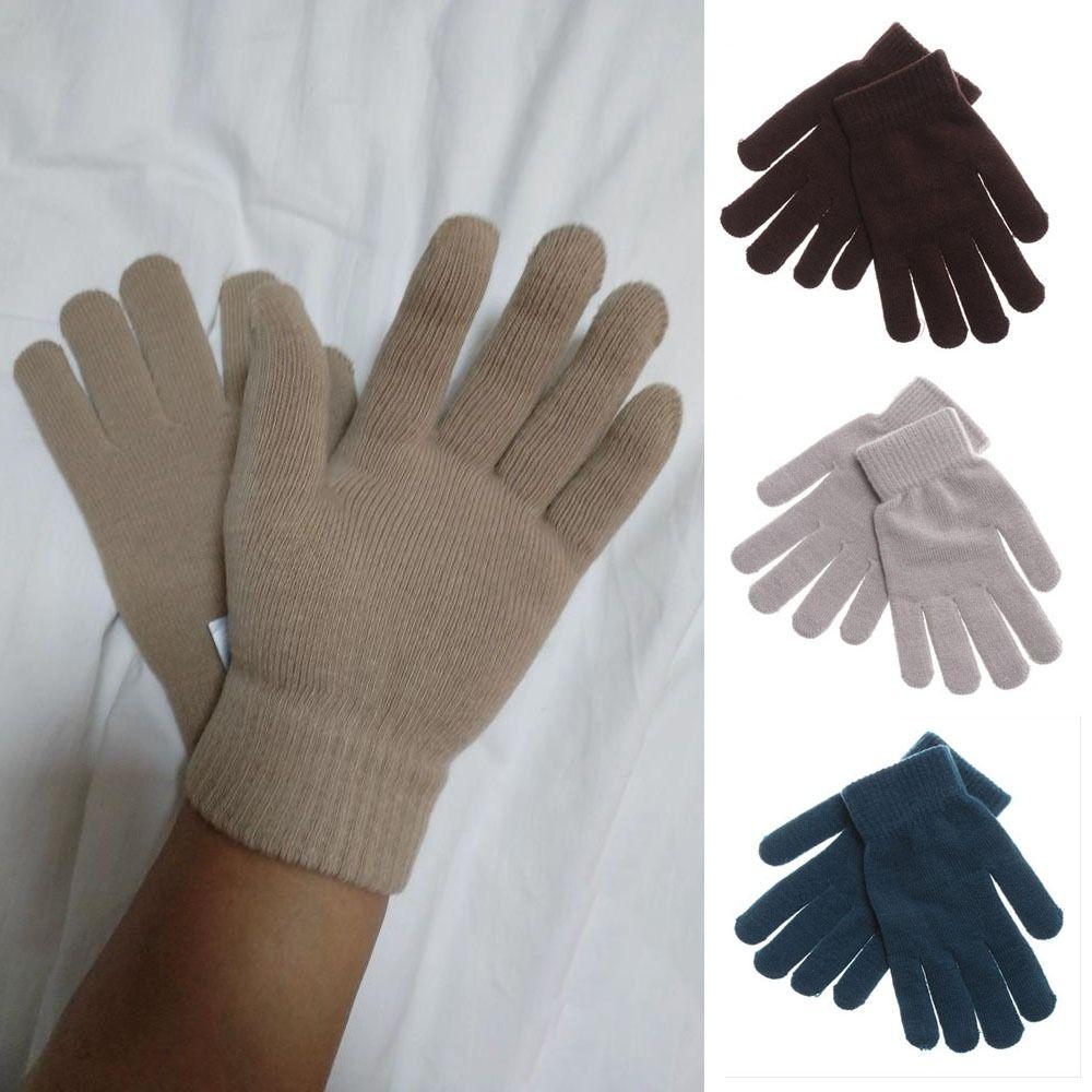 Plush Lining Ribbed Knitted Gloves Thicken Women Men Mittens Full Fingered Gloves  Cold Weather