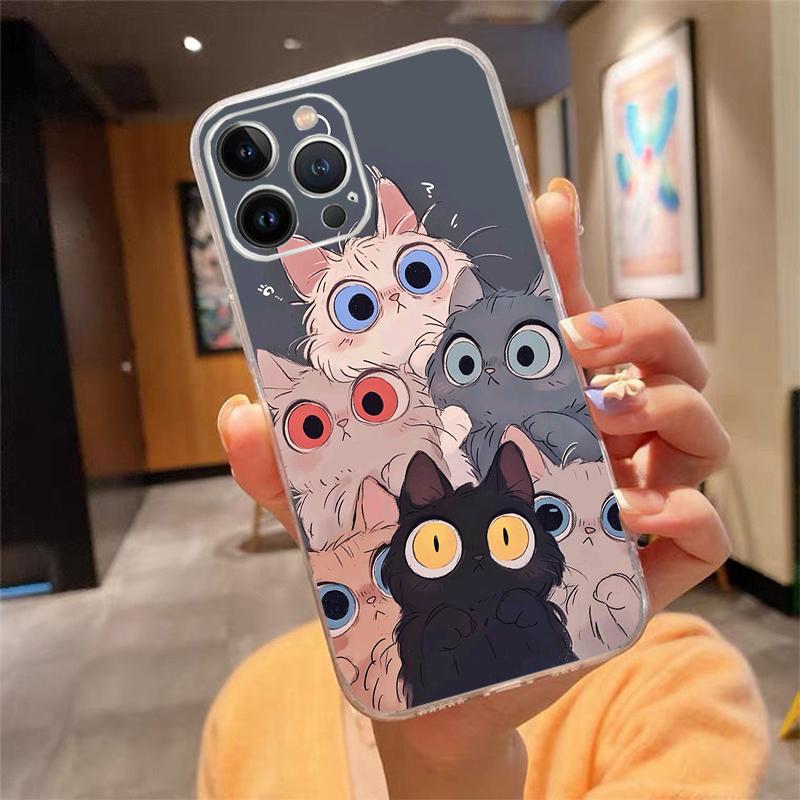 Phone Case Carcasa Funda For iPhone 17 Pro Max Air 16 15 14 13 Pro Max 15 16 Pro 15Plus Cartoon Black Cats Case