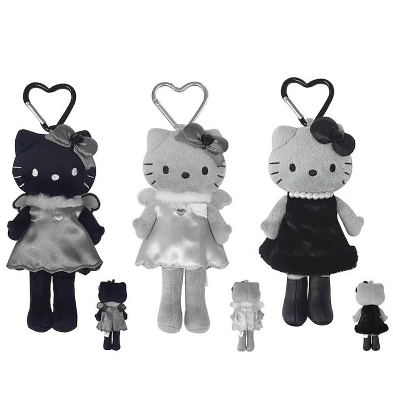 Cute Anime Figurine Kuromi Ugly Fish Full Black Dark Gray Carbon Black Series Plush Keychain Pendant Plaything Bag Present For Girls