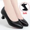 Pantofi de munca Negri Pantofi profesionali cu talpa moale Pantofi din piele Toc inalt Toc gros Pantofi singuri Pantofi dama Vara