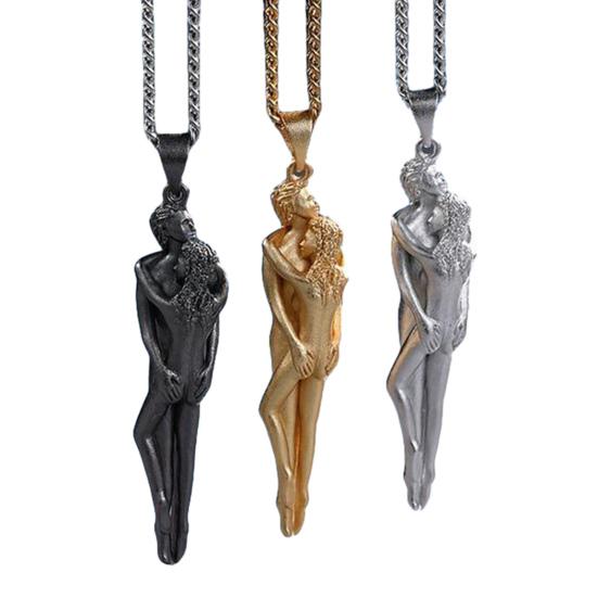 Kram Soulmate Halsband Omfamnande Par Hänge Halsband Kvinnor Män Kärlek Minnessak Smycken Gåva till Årsdag Alla hjärtans dag Honom Henne