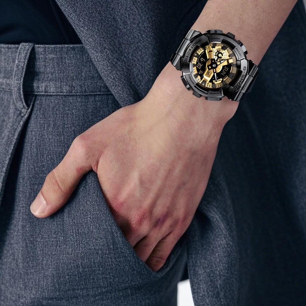 CASIO G STEEL Collection Dual Display Disk Quartz Movement Stainless Steel Strap Watch Men's Watches GM-110BD-1A9