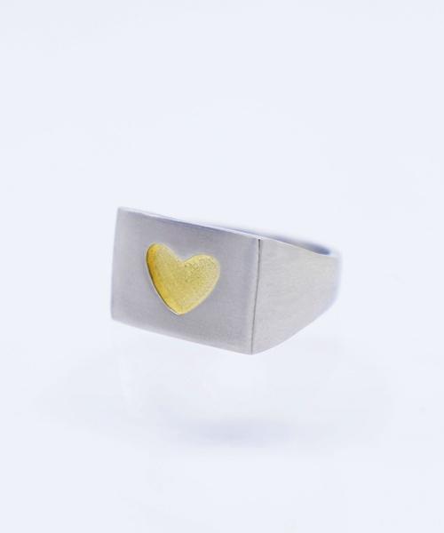Bonbeau Double Plating Gold Heart Signet Ring Gold Heart Bold Ring (Type B)