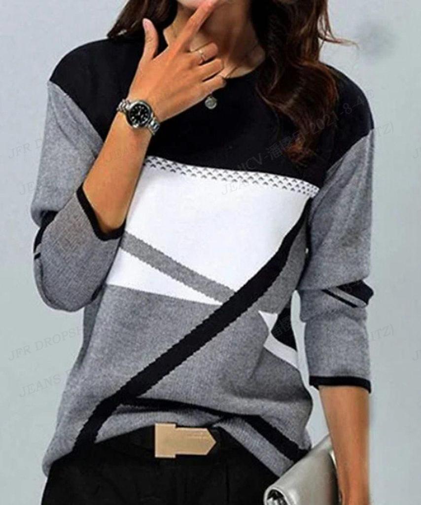 Hettegensere med geometrisk trykk Kvinner Mote Hettegenser Fargeblokksvette Harajuku Hettegensere Genser Jentefrakker Dameklær Y2K Tunika