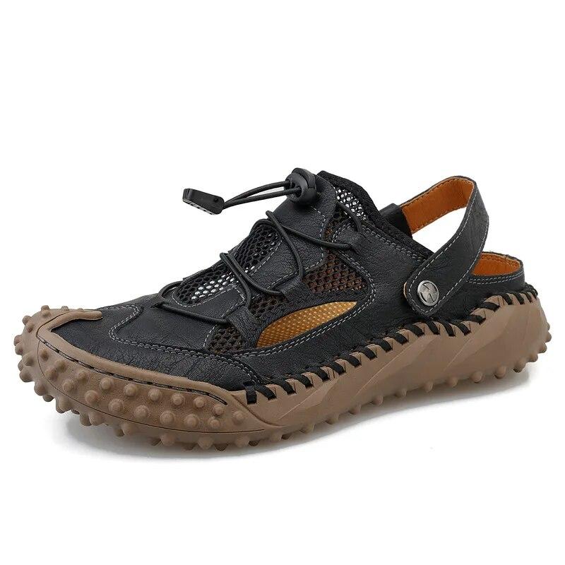 Sommer Echte Lederschuhe Herren Flache Sandalen Rutschfest Sommerurlaub Rindsleder Übergröße 46
