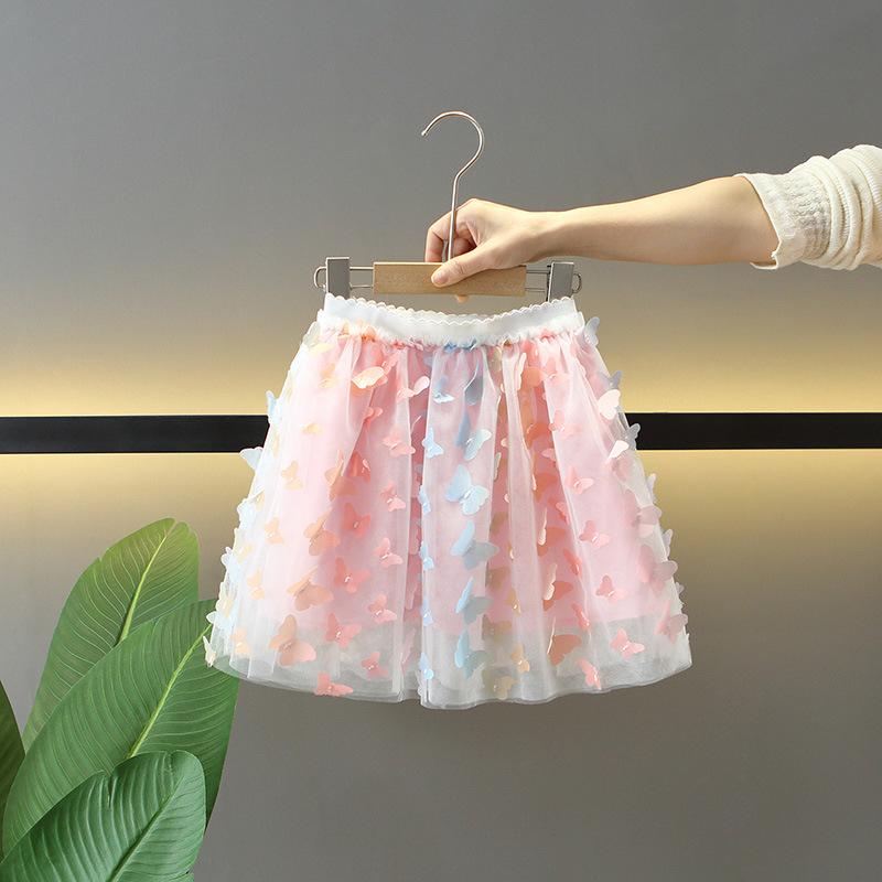 Girls' Butterfly Puffy Skirt 2025 Summer Children's Net Tulle Princess Skirt