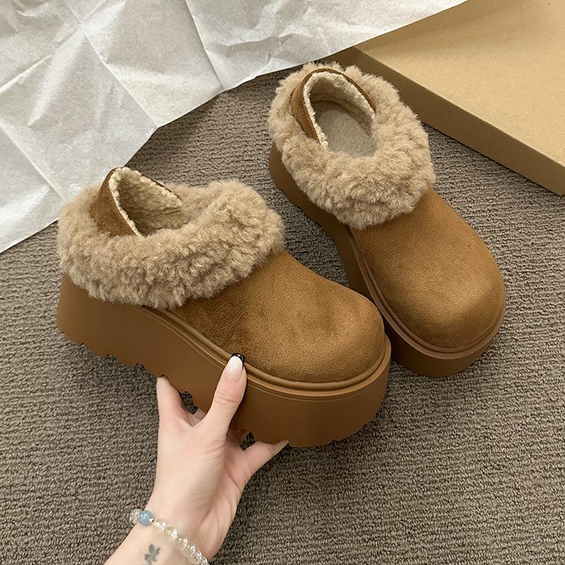 thick-soled plush two wear snow boots women s winter new plush warm wear fluffy fashion cotton shoes 39 коричневый 3850₽