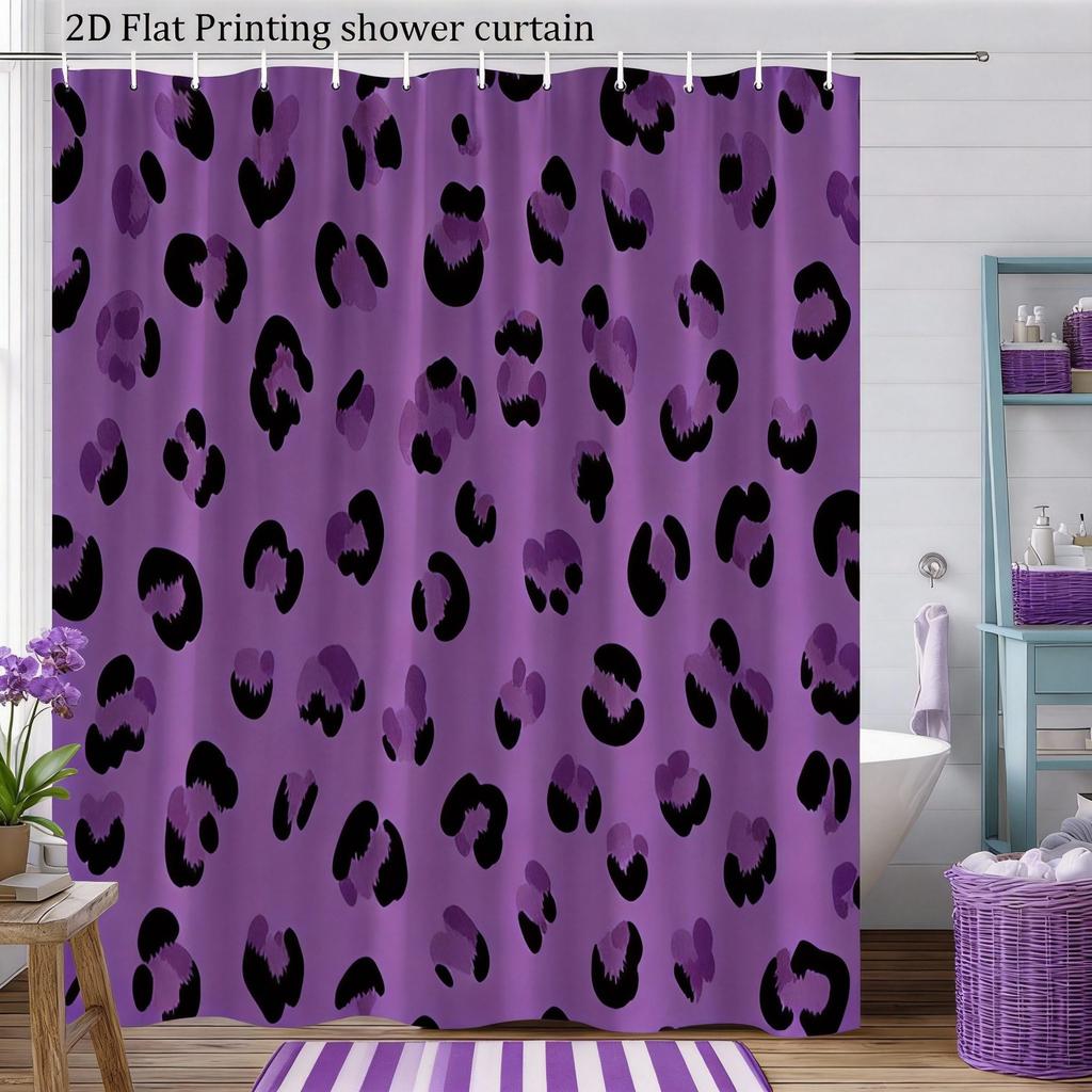 Modern Leopard Print Shower Curtain Background With Black Spots, Trendy Animal Pattern Bath Curtain For Fashion Home Decor