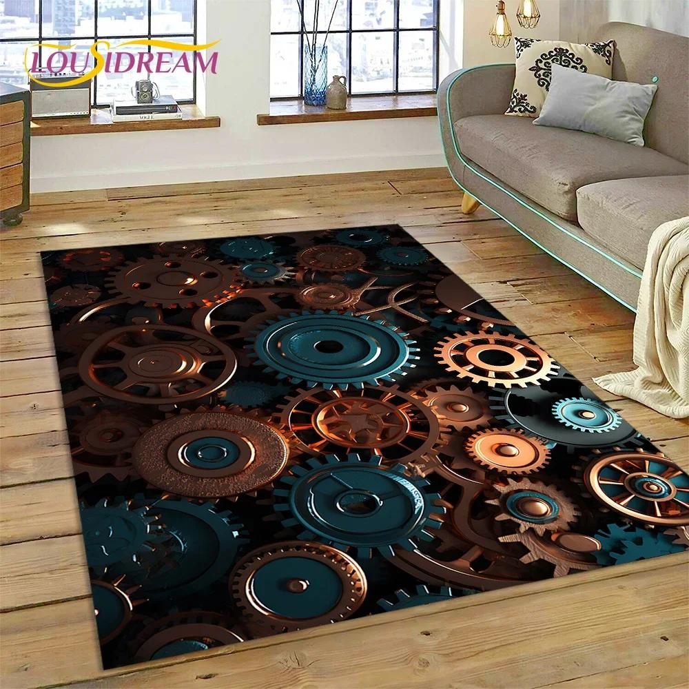3D mechanické ozubené kola Gears Steampunk Koberec Koberec do obývacího pokoje Ložnice Dekor, podlahová rohož Protiskluzová dekorace na pohovku Rohožka Dárky