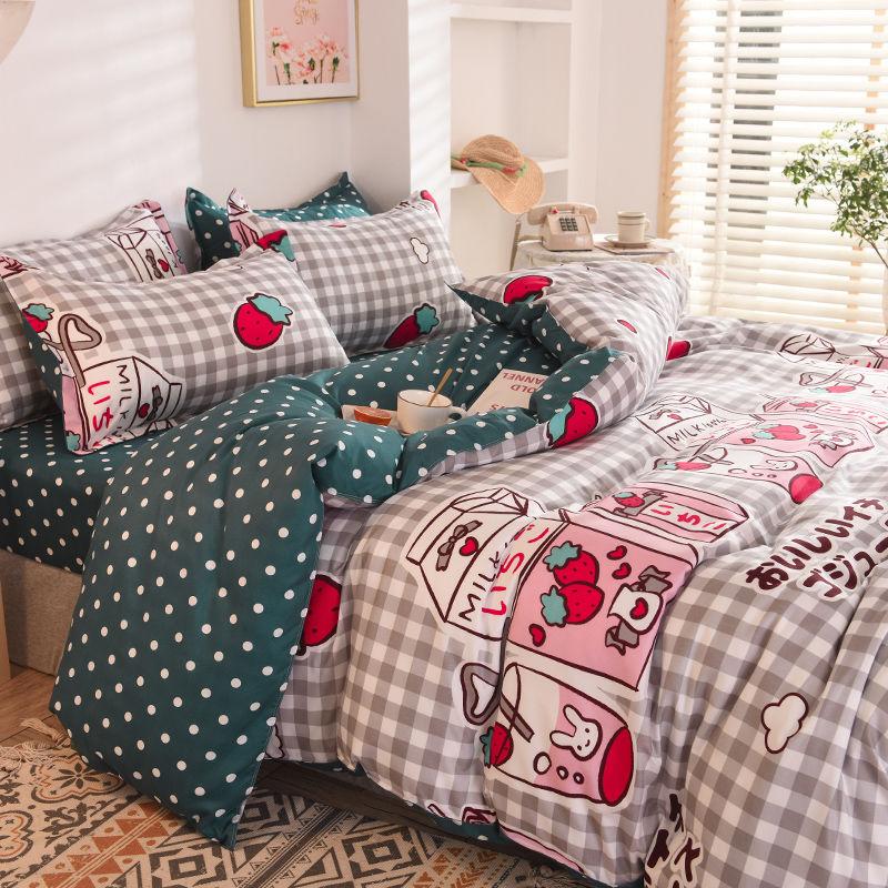 Four-piece Bedding Washed Cotton Single Double Student Three-piece Bed Linen Quilt Cover Pillowcase