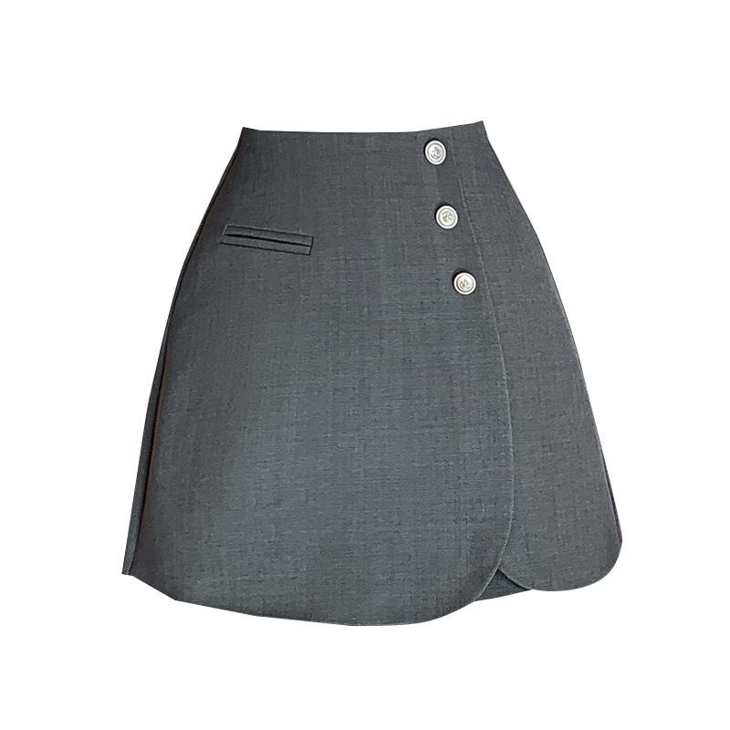 Women's High-Waisted Gray A-Line Skirt Shorts - Spring 2025 Casual Wide-Leg Design