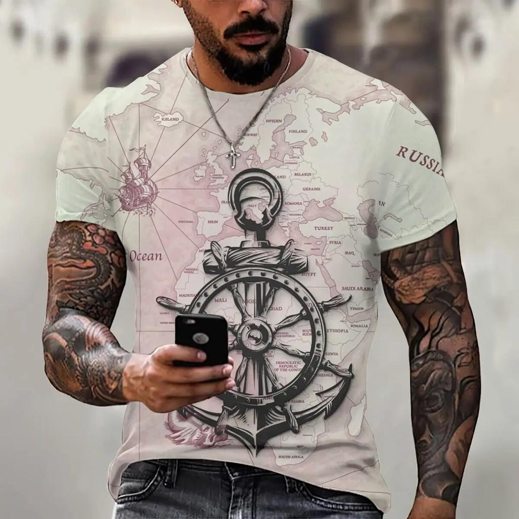 3D Printing Men's T Shirt Nautical Style Summer Fashion Short Sleeve Hip Hop Harajuku Vintage Clothes Casual O-neck Loose Tees