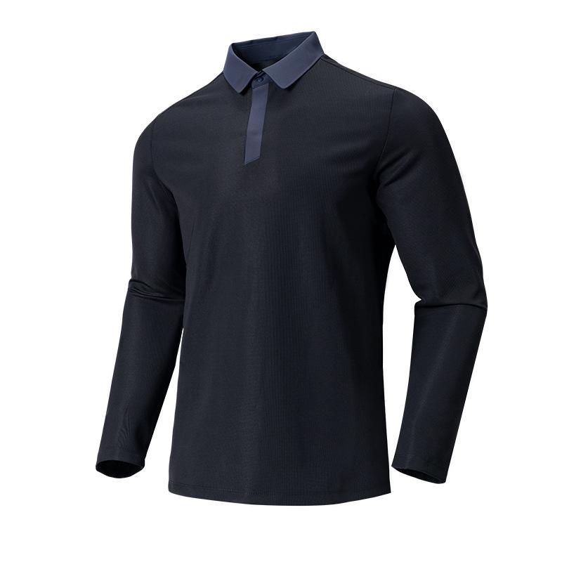 Autumn and Winter Polo Shirt Men's Spliced Ice Silk Long Sleeved Versatile Casual Lapel Polo Shirt