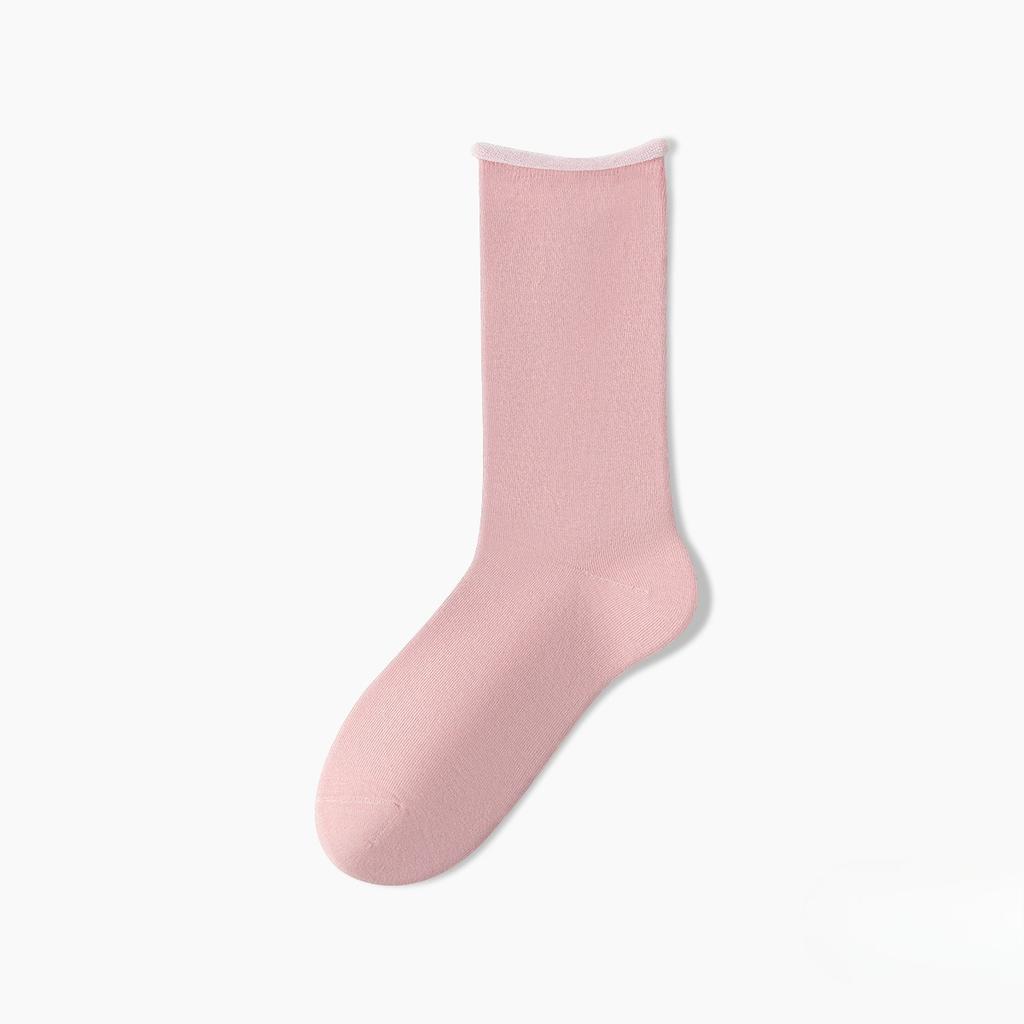 Female Spring and Autumn Pure Cotton Rolling Edge Sweat Absorbent Breathable Boneless Month In The Tube Pile Socks