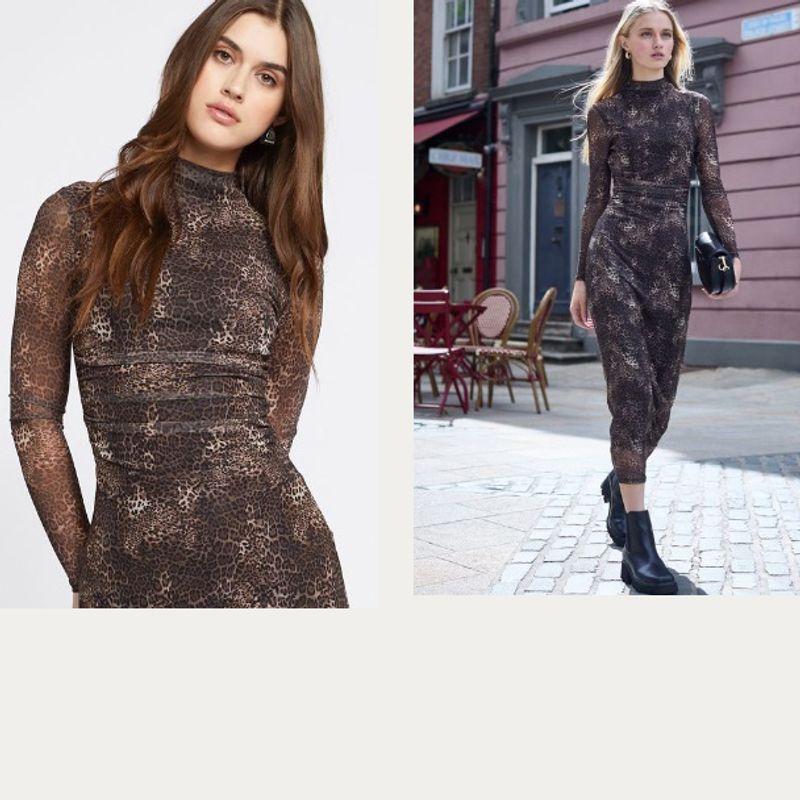 

Long sleeve Mesh Turtleneck Leopard Print Sexy Long Dress Leopard print XXS